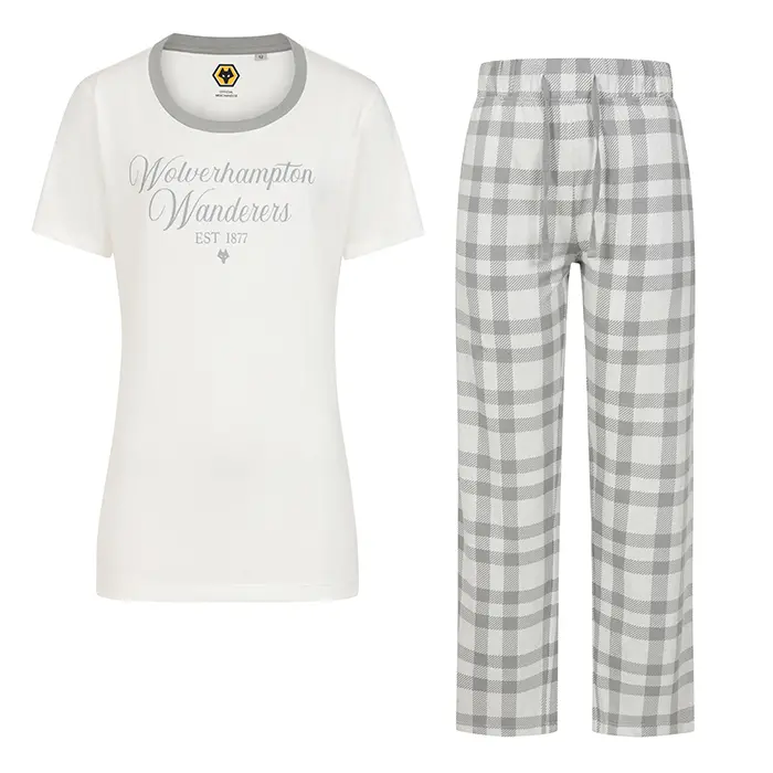 Wolverhampton Wanderers Shop | Pyjama Set – Womens – White/Grey Wolverhampton Wanderers Merchandise